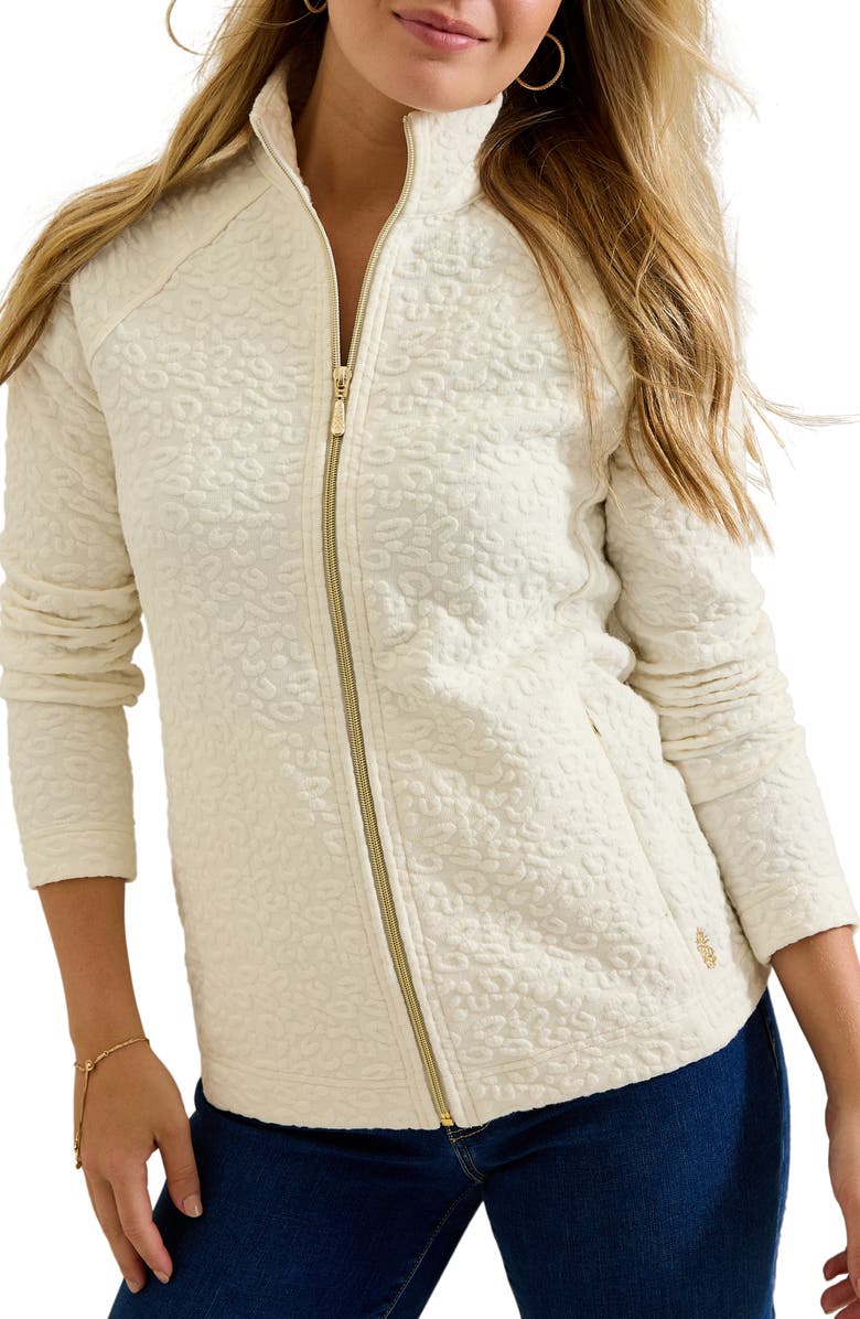Tommy Bahama Aruba Purrfection Animal Spot Jacquard Zip-Up Jacket, Main, color, Coconut