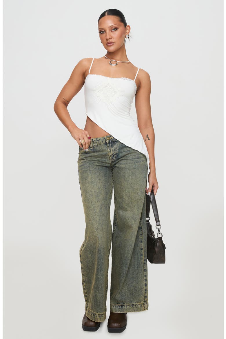 Amabella Lace Trim Asymmetric Top, Alternate, color, WHITE