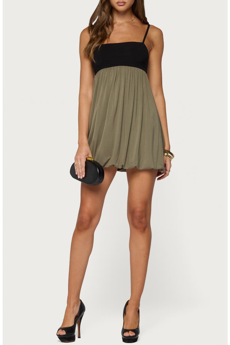 Jonna Contrast Bubble Minidress, Alternate, color, BLACK-AND-OLIVE