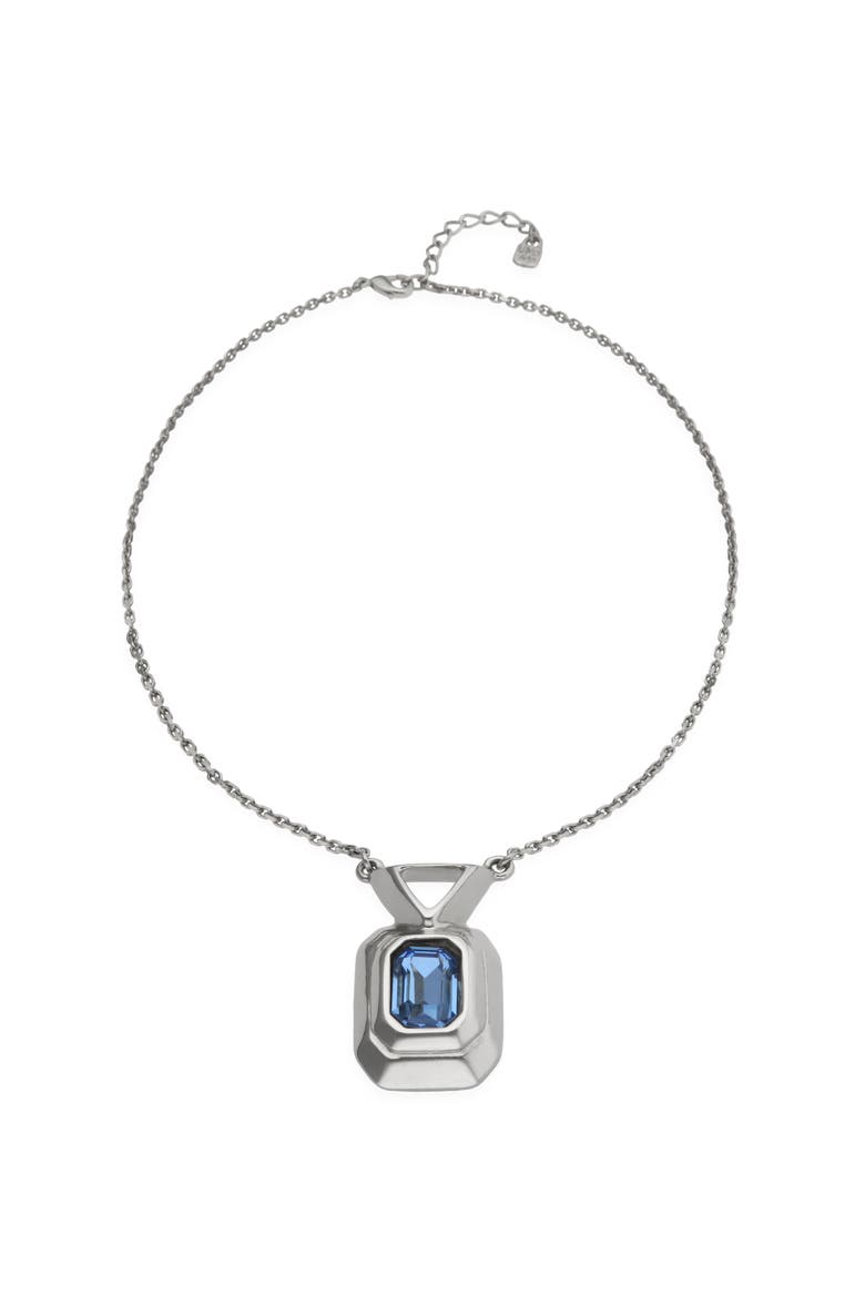 Silver-tone Pendant Necklace with Blue Crystal, Alternate, color, Silver