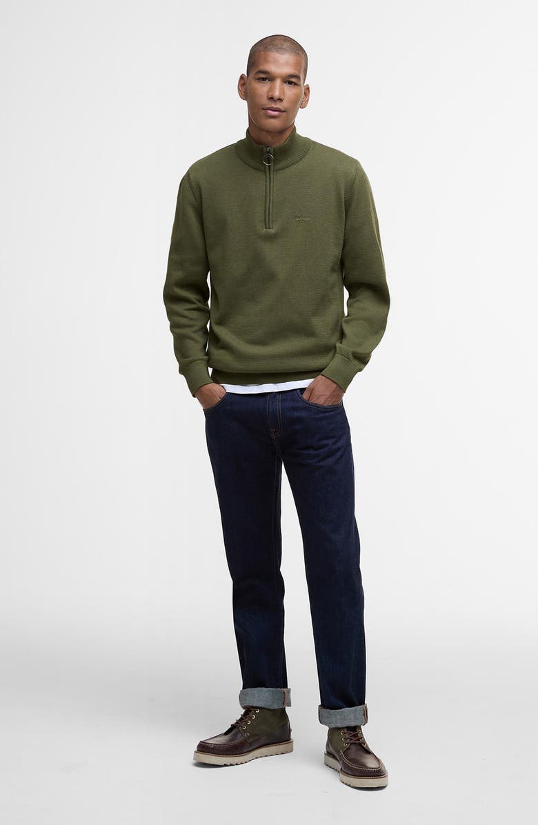 Barbour Cotton Quarter Zip Sweater, Alternate, color, Winter Moss