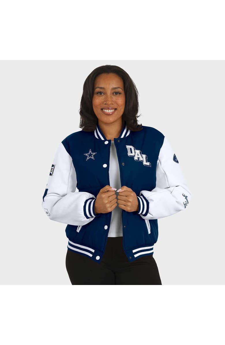 WEAR by Erin Andrews Women's WEAR by Erin Andrews Navy Dallas Cowboys Varsity Full-Snap Puffer Jacket, Alternate, color, Navy