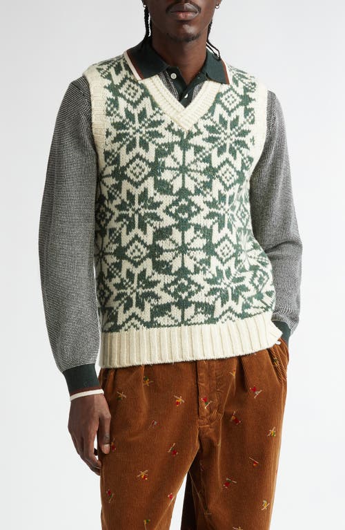 BEAMS Snow Pattern 3G Wool Sweater Vest in Green 65 