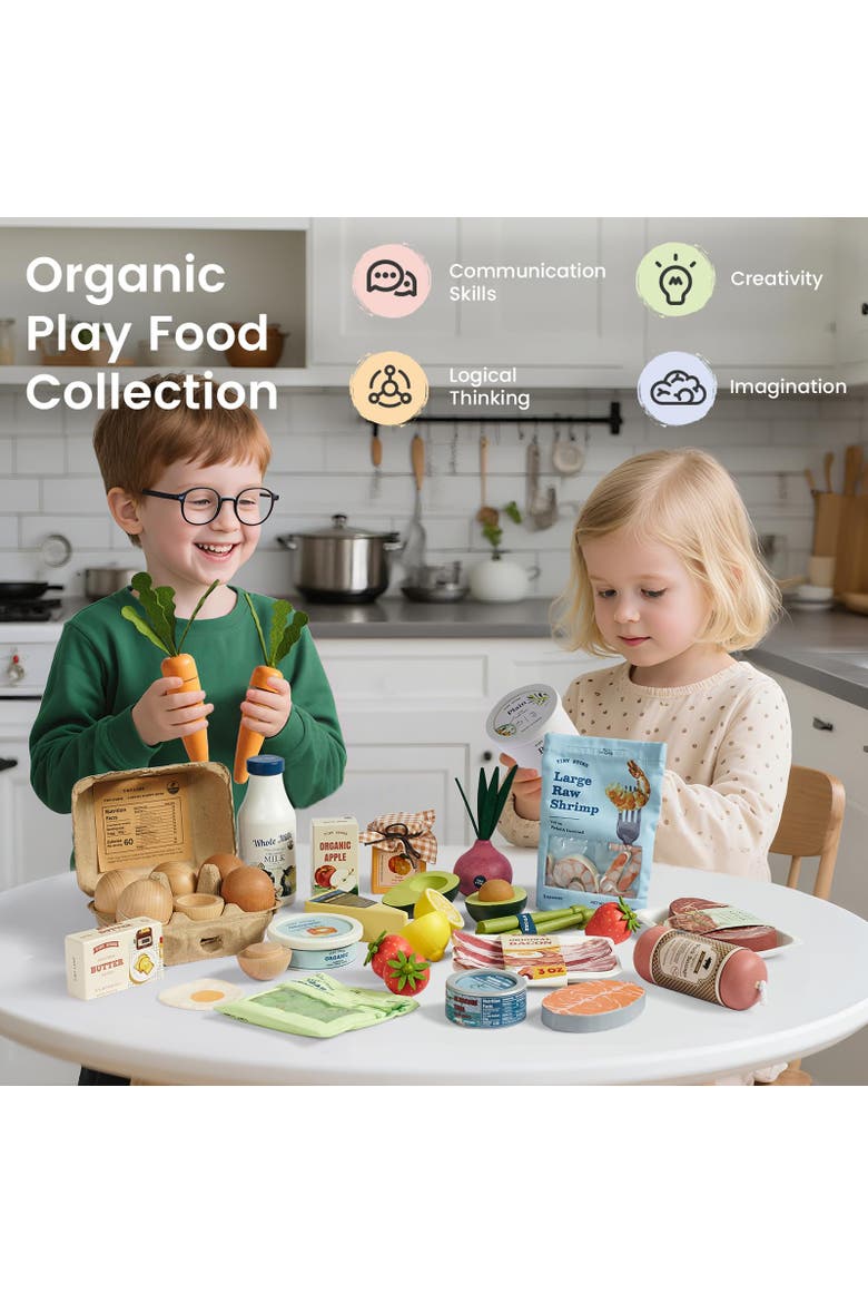 Organic Wooden Dairy and Drinks Play Food Set for Kids,7 Piece, Alternate, color, Multicolor