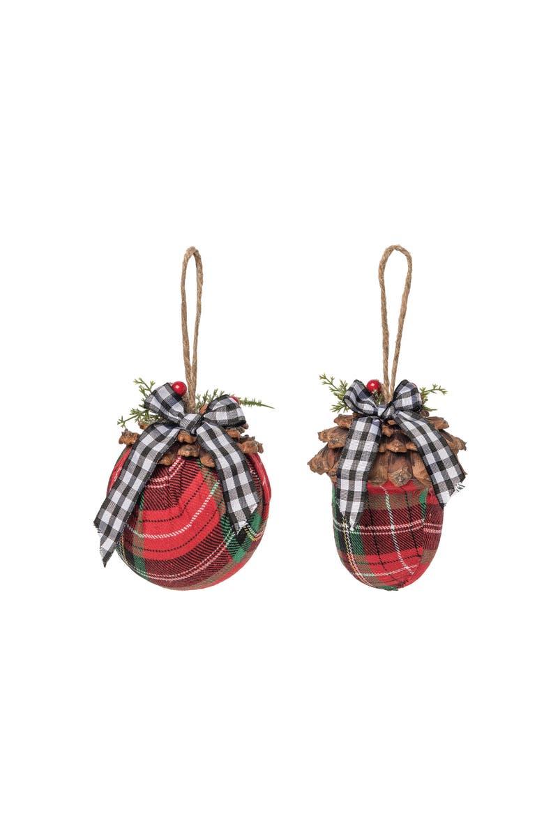 Acorn Ball Plaid Ornaments A/2, Main, color, brown