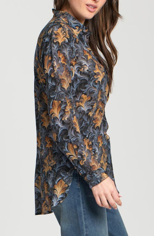 Apny Ikat Print Tunic Top In Gray