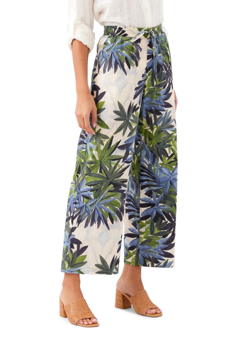 Karen Kane Frond Print Cotton Drawstring Wide Leg Pants, Alternate, color, Print