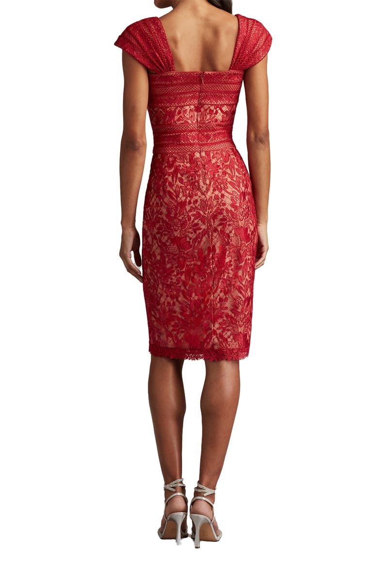 Lace Cap Sleeve Cocktail Dress, Alternate, color, CHERRY/ MEDIUM-BEIGE