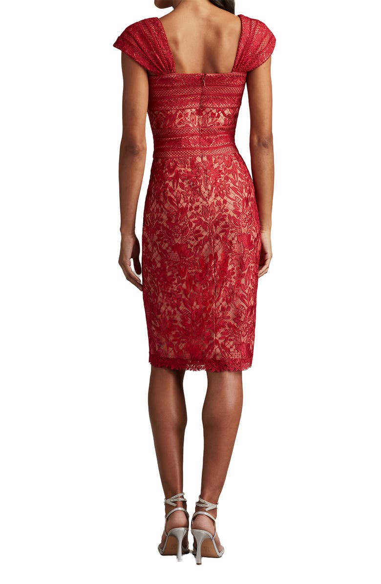 Tadashi Shoji Lace Cap Sleeve Cocktail Dress, Alternate, color, Cherry/ Medium-Beige
