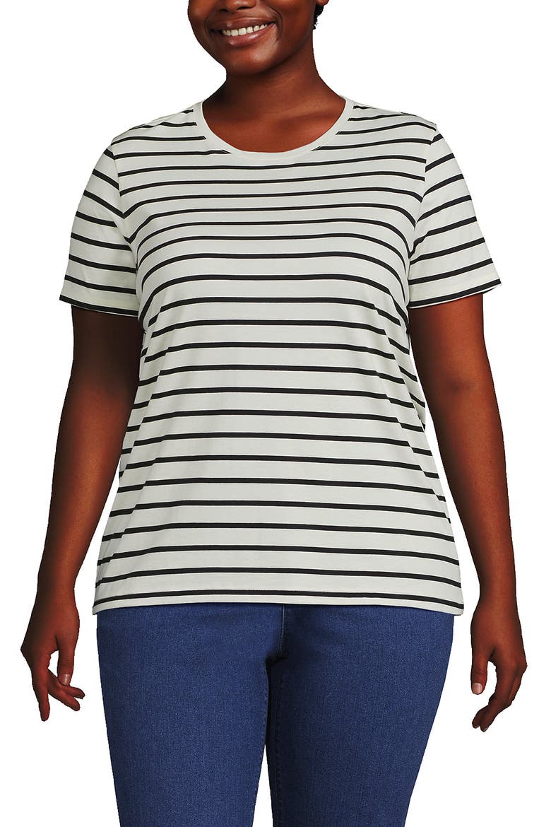 Plus Size Relaxed Supima Cotton Crew Neck T-Shirt, Main, color, Ivory/Black Breton Stripe