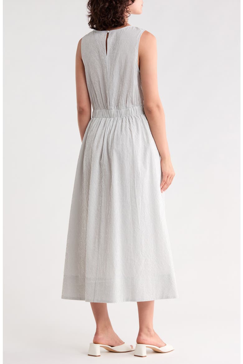 Striped Seersucker Twist Detail Midi Dress, Alternate, color, CREAM/ BLACK STRIPE