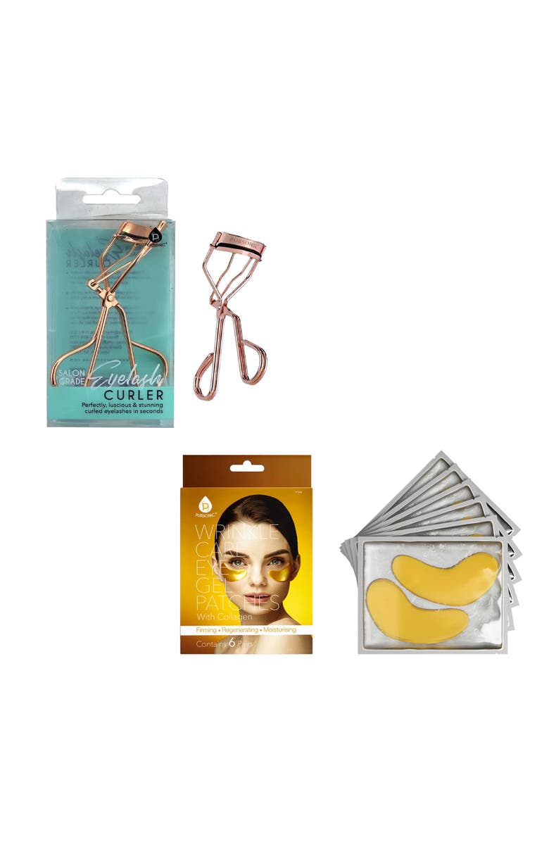 PURSONIC Ultimate Eye Care & Beauty Bundle Wrinkle Care Eye Gel Patches + Salon Grade Eyelash Curler, Main, color, Yellow