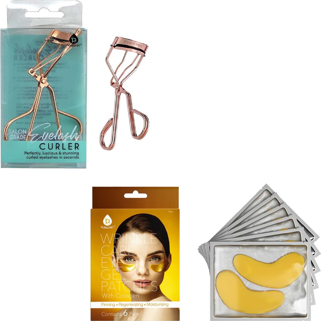 Pursonic Ultimate Eye Care & Beauty Bundle Wrinkle Care Eye Gel Patches + Salon Grade Eyelash Curler In Yellow
