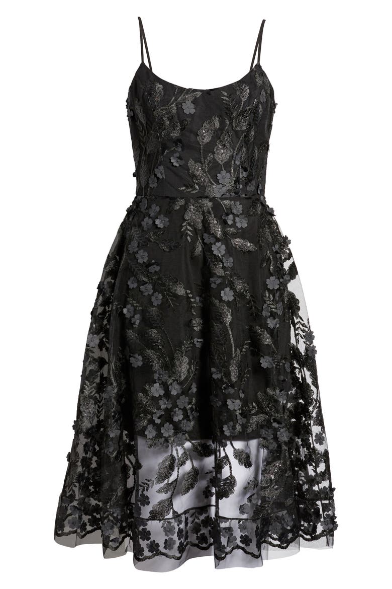 3D Lace Fit & Flare Dress, Alternate, color, BLACK