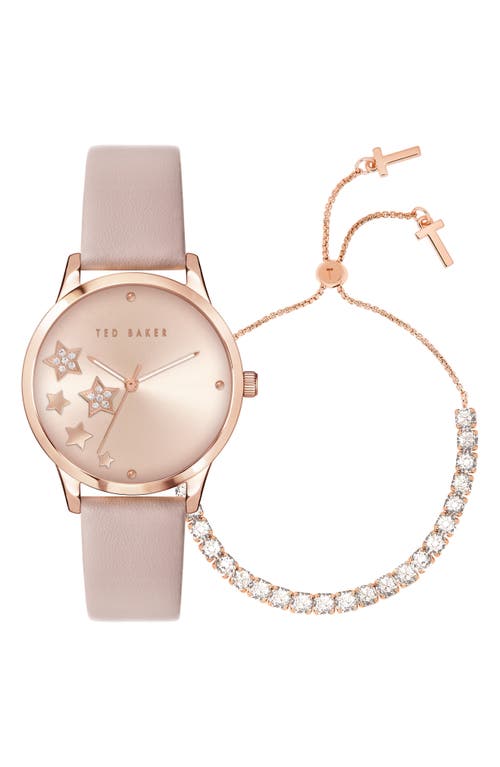 Ted Baker London Fitzrovia Leather Strap Watch & Bracelet Set, 34mm in Rose Gold/Pink/Pink at Nordstrom