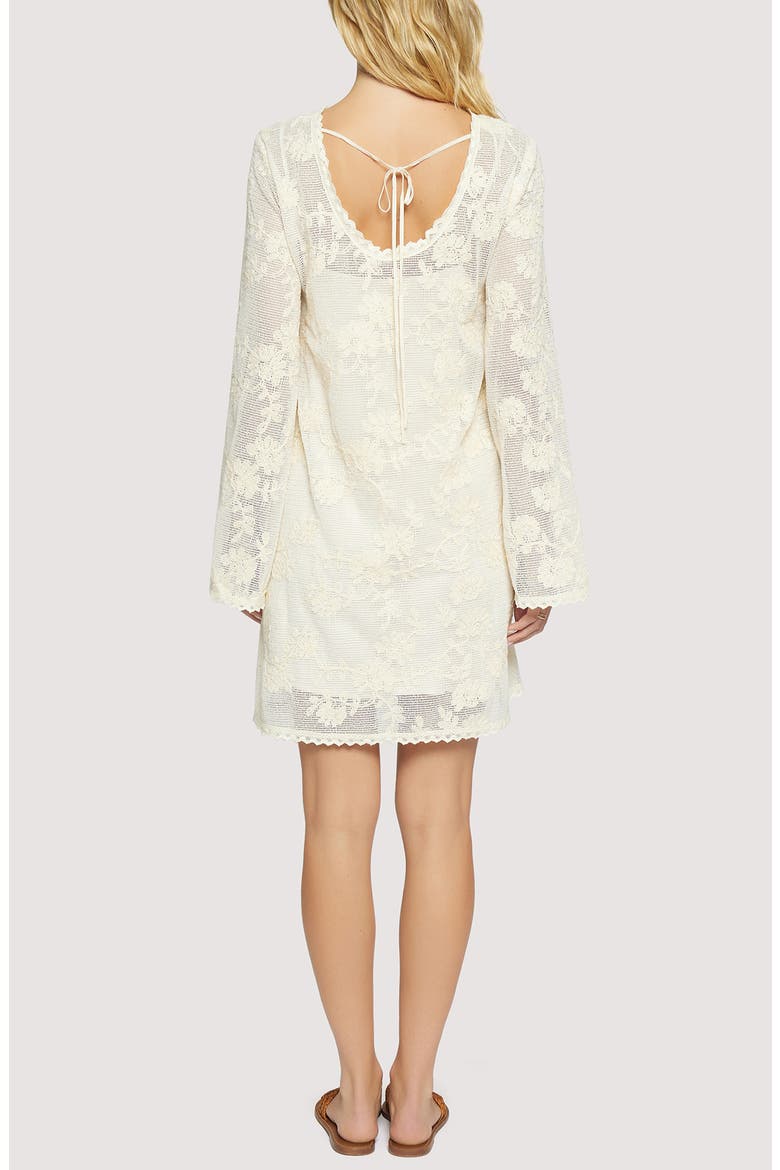 Fiorenza Floral Embroidery Long Sleeve Cotton Blend Minidress, Alternate, color, CREAM