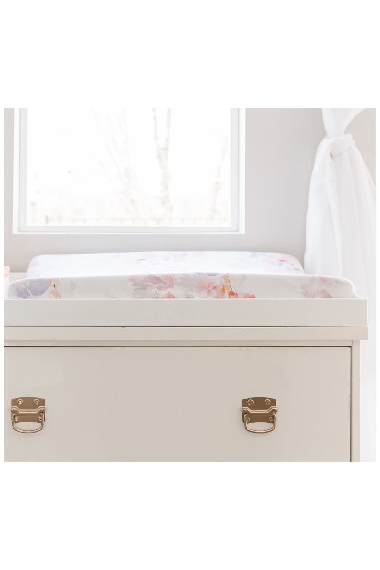 Prim Changing Pad Cover & Jersey Crib Sheet Set, Alternate, color, BLUSH