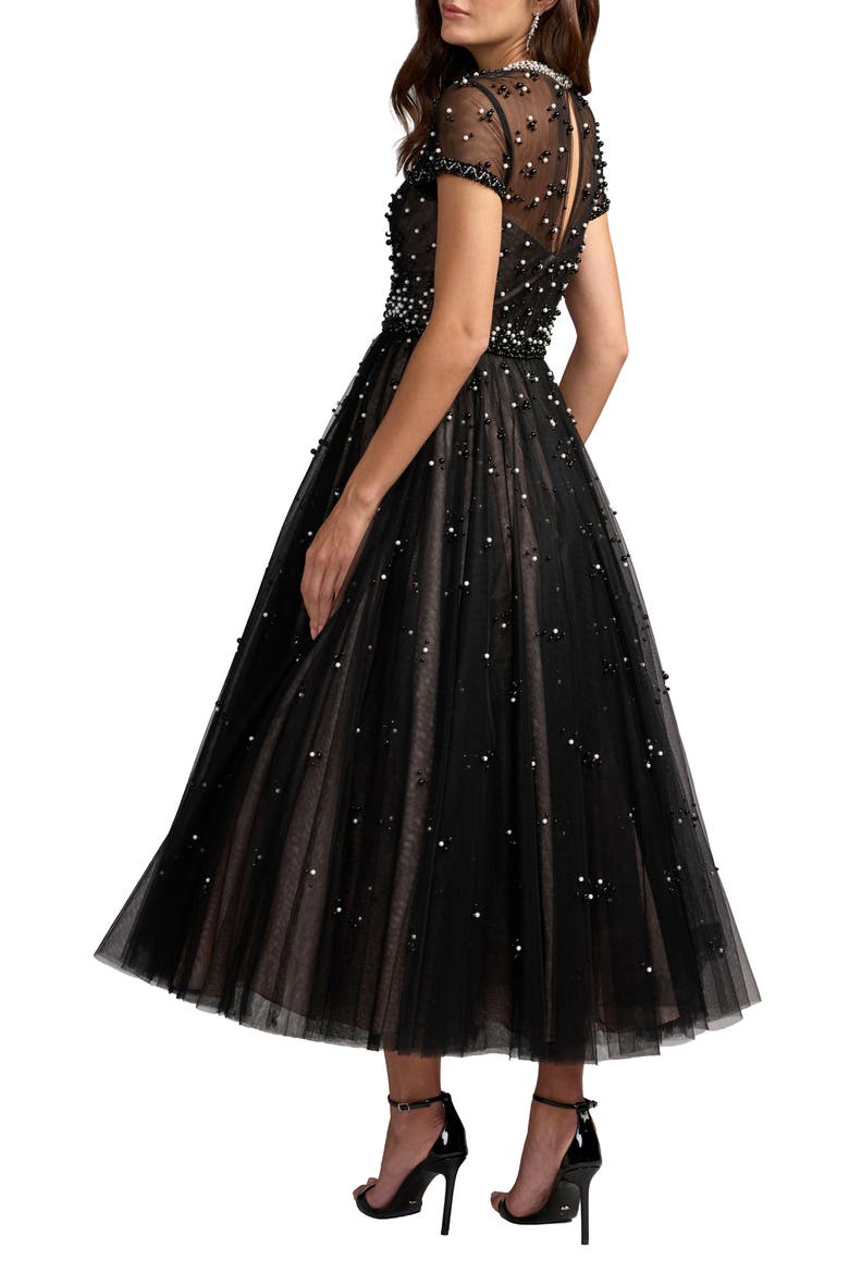 Petite Embellished Pearl Tulle Midi Dress, Alternate, color, Black Ivory