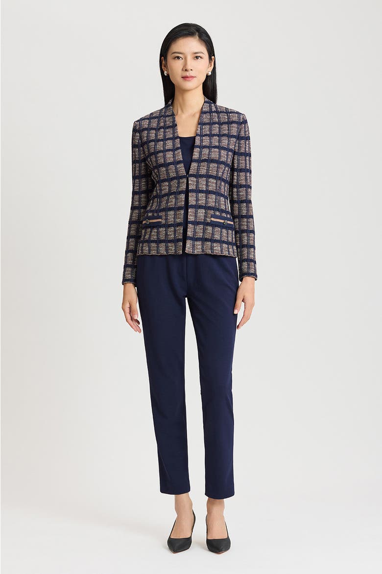 Checkered Knit Jacket, Alternate, color, Indigo/Warm Taupe/Almond