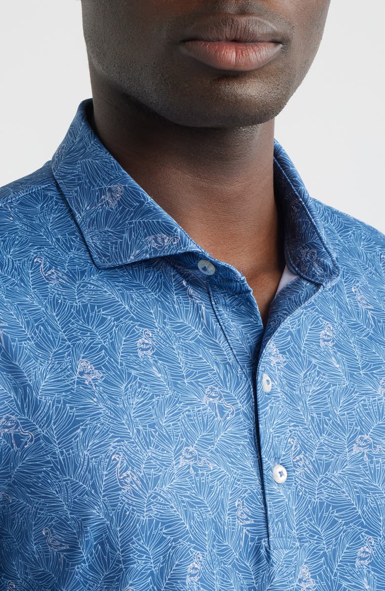 johnnie-O Osmond Leaf Print Performance Jersey Polo, Alternate, color, Lake