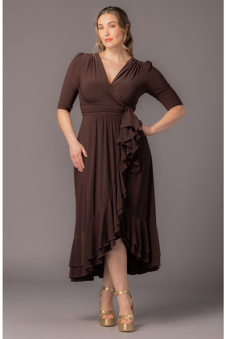 Veronica Ruffled High-Low Evening Gown, Alternate, color, CHOCOLATE