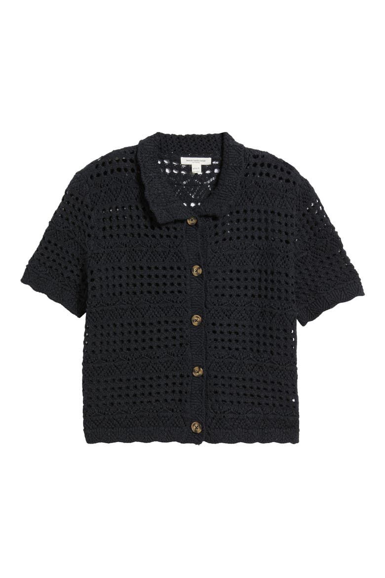 Penny Open Knit Short Sleeve Cardigan, Alternate, color, BLACK