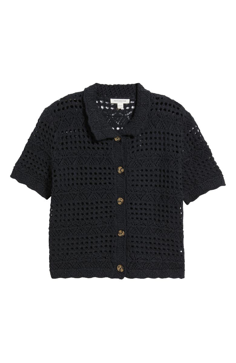 beachlunchlounge Penny Open Knit Short Sleeve Cardigan, Alternate, color, Black