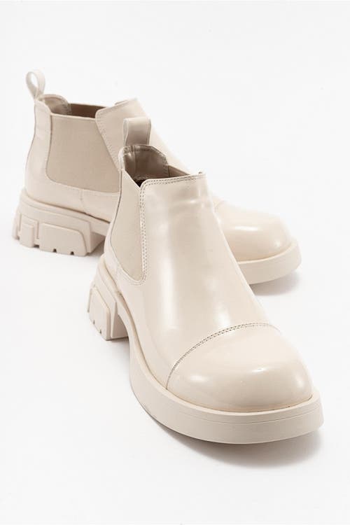 Prologue Shoes Cafune Patent Platform Boot In Neutral