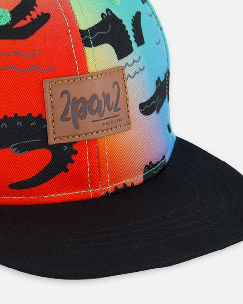 DEUX PAR DEUX DEUX PAR DEUX BOY'S PRINTED CAP BLACK AND MULTICOLORED CROCODILES