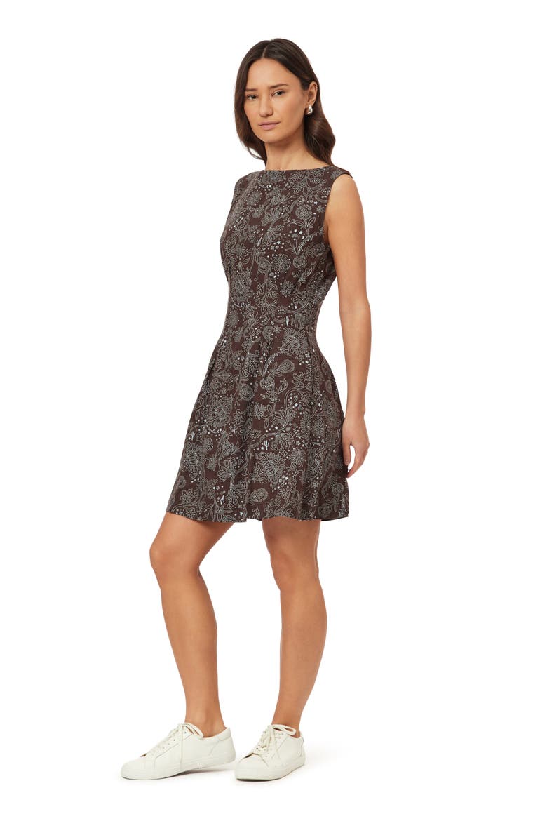 Paisley Print Boatneck Fit & Flare Dress, Alternate, color, HOT FUDGE ALL-OVER BANDANA