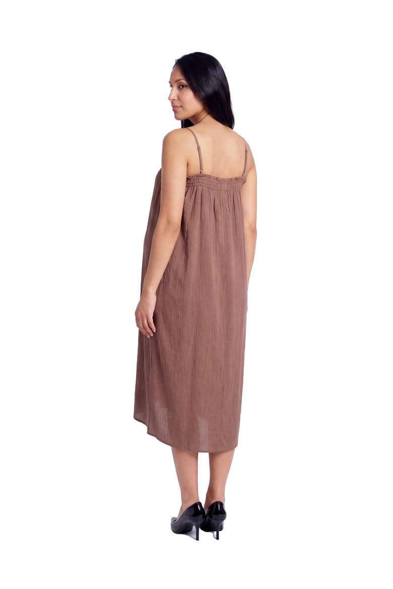 Maternity Essential Spaghetti Strap Smocked Pocket A-Line Maxi Dress, Alternate, color, Mocha