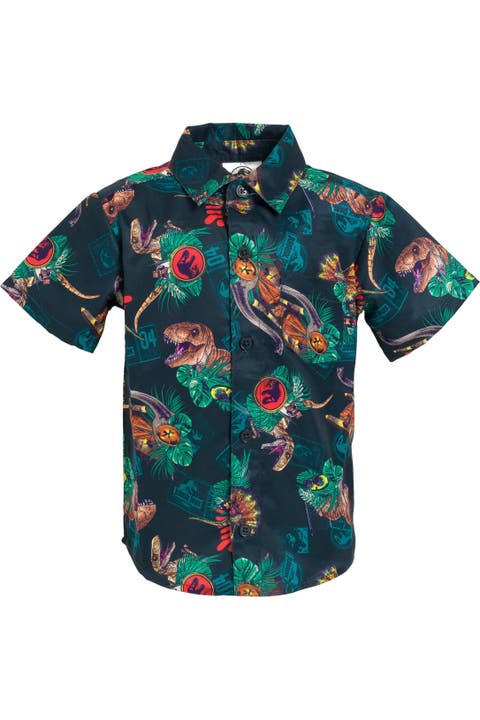 Jurassic Park T-Rex Hawaiian Short Sleeve Button Down Shirt