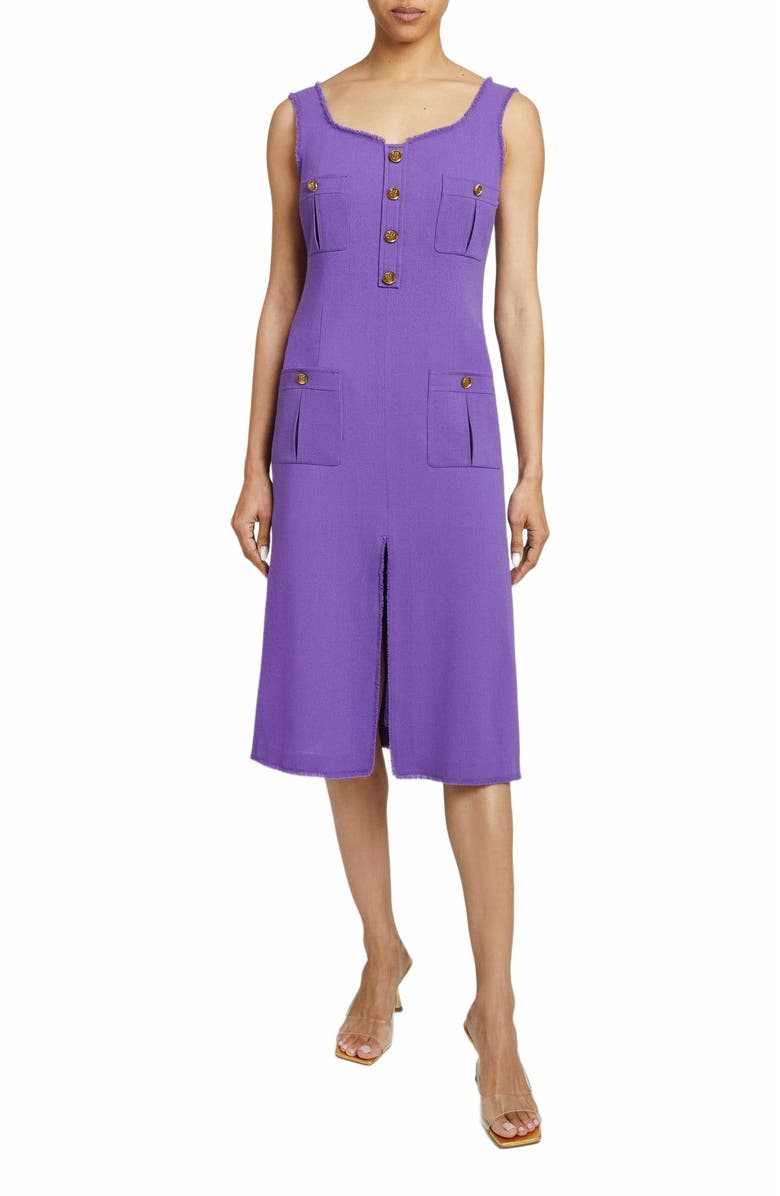 Santorelli Fanny A-Line Sleeveless Midi Dress in Luxury Wool Crepe, Main, color, Cool Purple