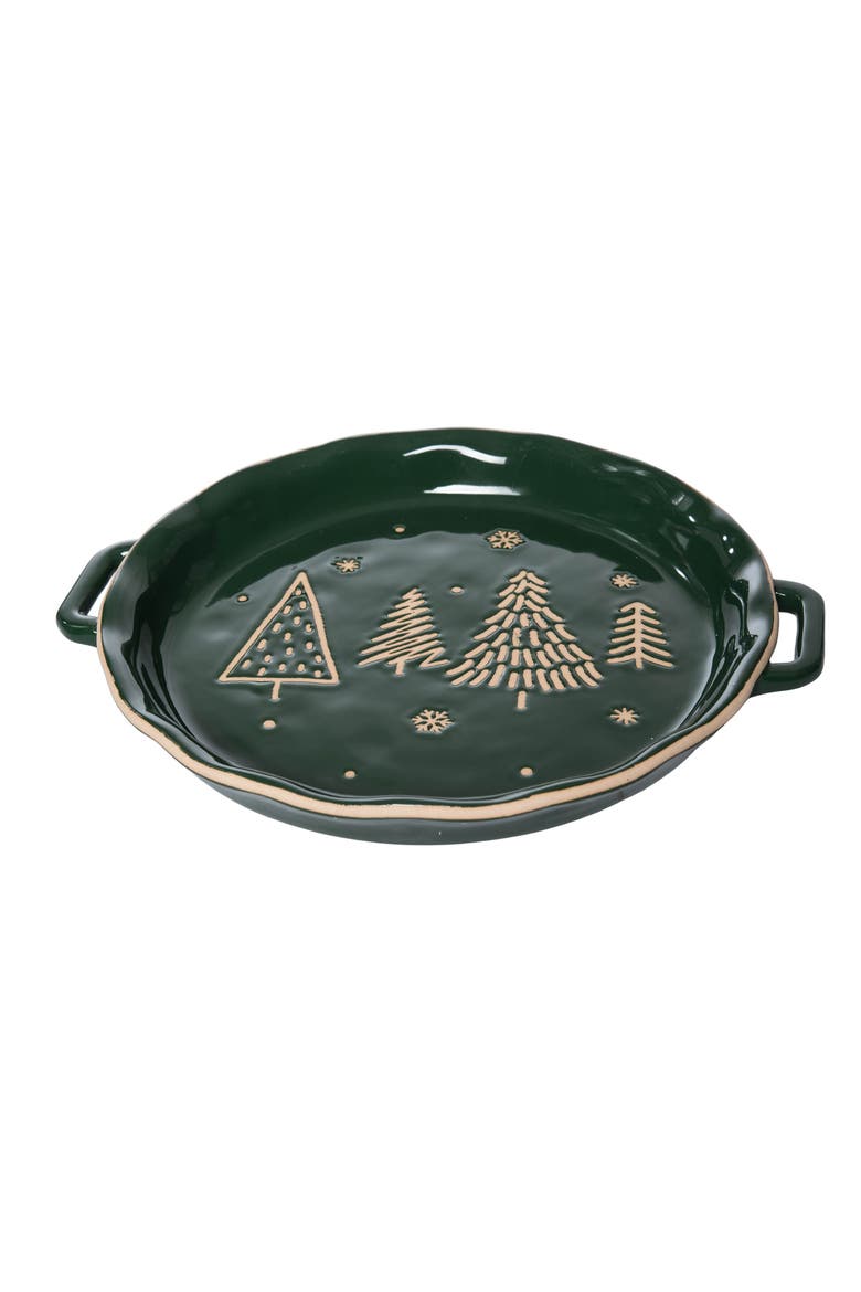 Evergreen Trees Green Christmas Holiday Ceramic Server Platter 11.22", Main, color, Green