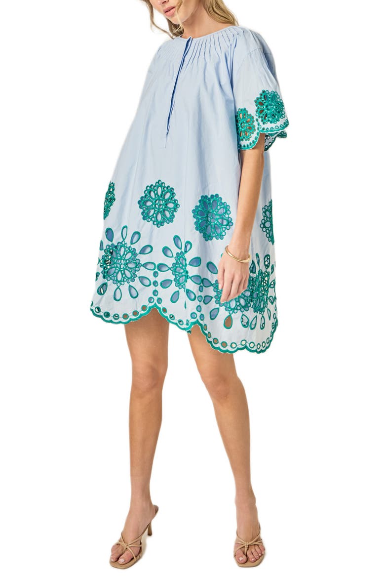 Embroidered Eyelet Shift Dress, Alternate, color, POWDER BLUE