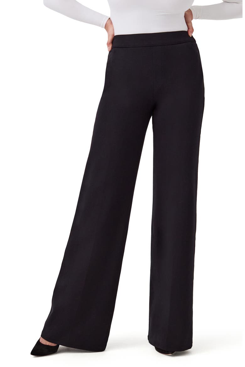 spanx dress pants Ponte & Workwear - Comfortable Pants | waist and back smoothing Wide Leg Pant - Black