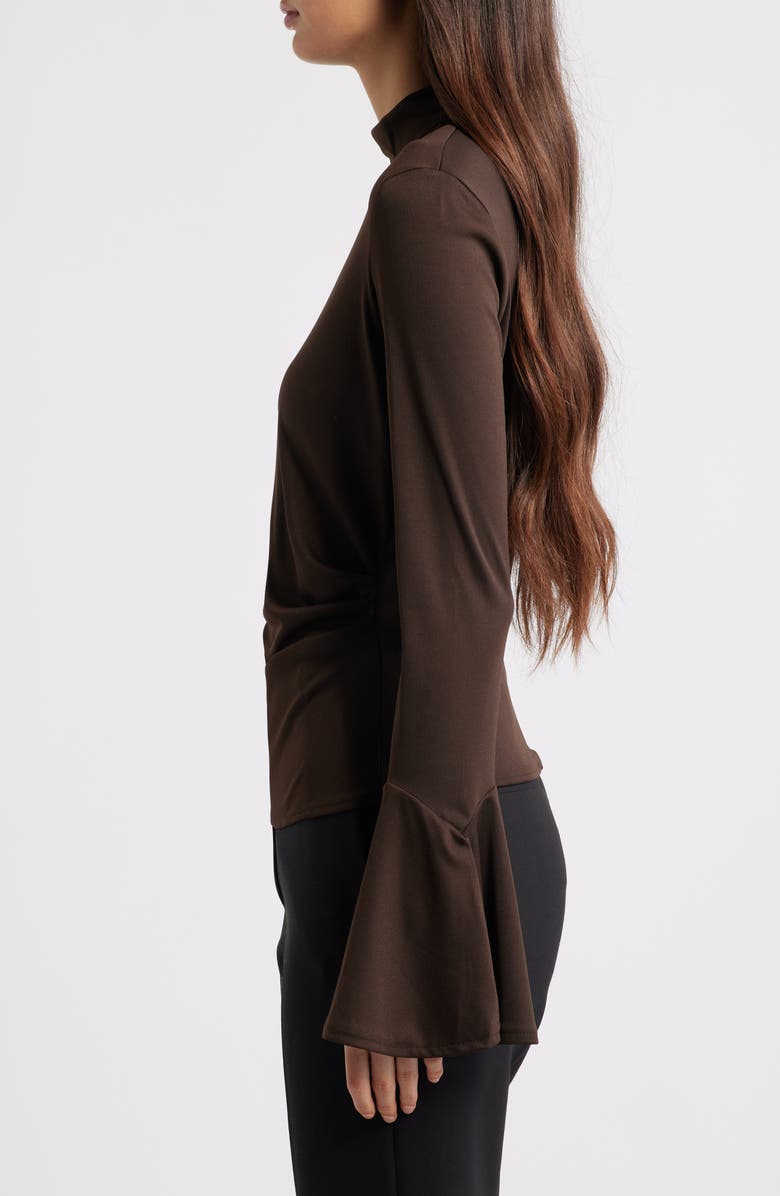 MANGO Ruched Bell Sleeve Top, Alternate, color, Brown