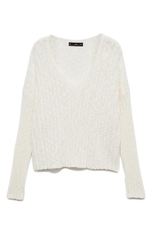 Mango V-neck Cotton Blend Slub Sweater