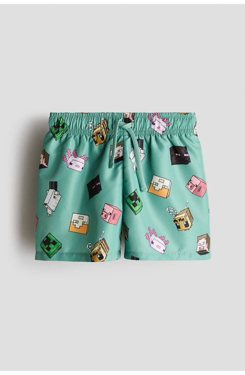 H&M Printed swim shorts, Main, color, Green/Minecraft