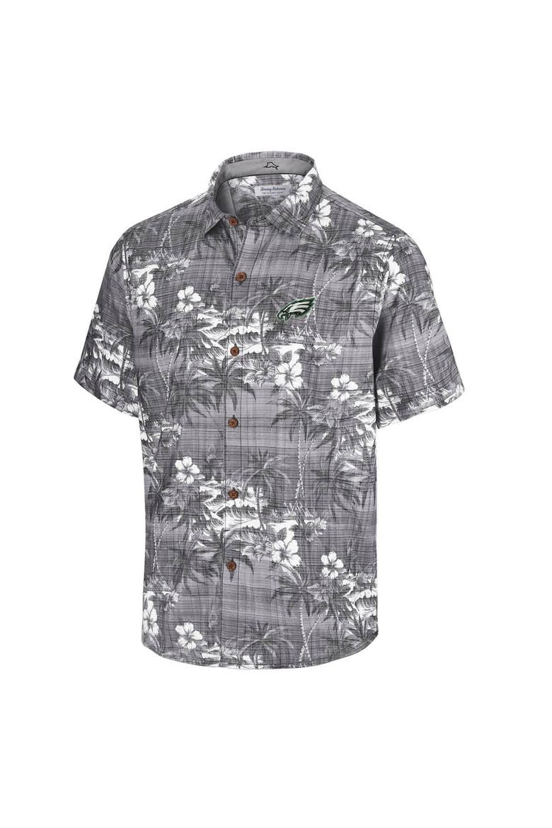 Men's Tommy Bahama Black Philadelphia Eagles Coconut Point Isla Palmetta Camp Button-Up Shirt, Alternate, color, Black