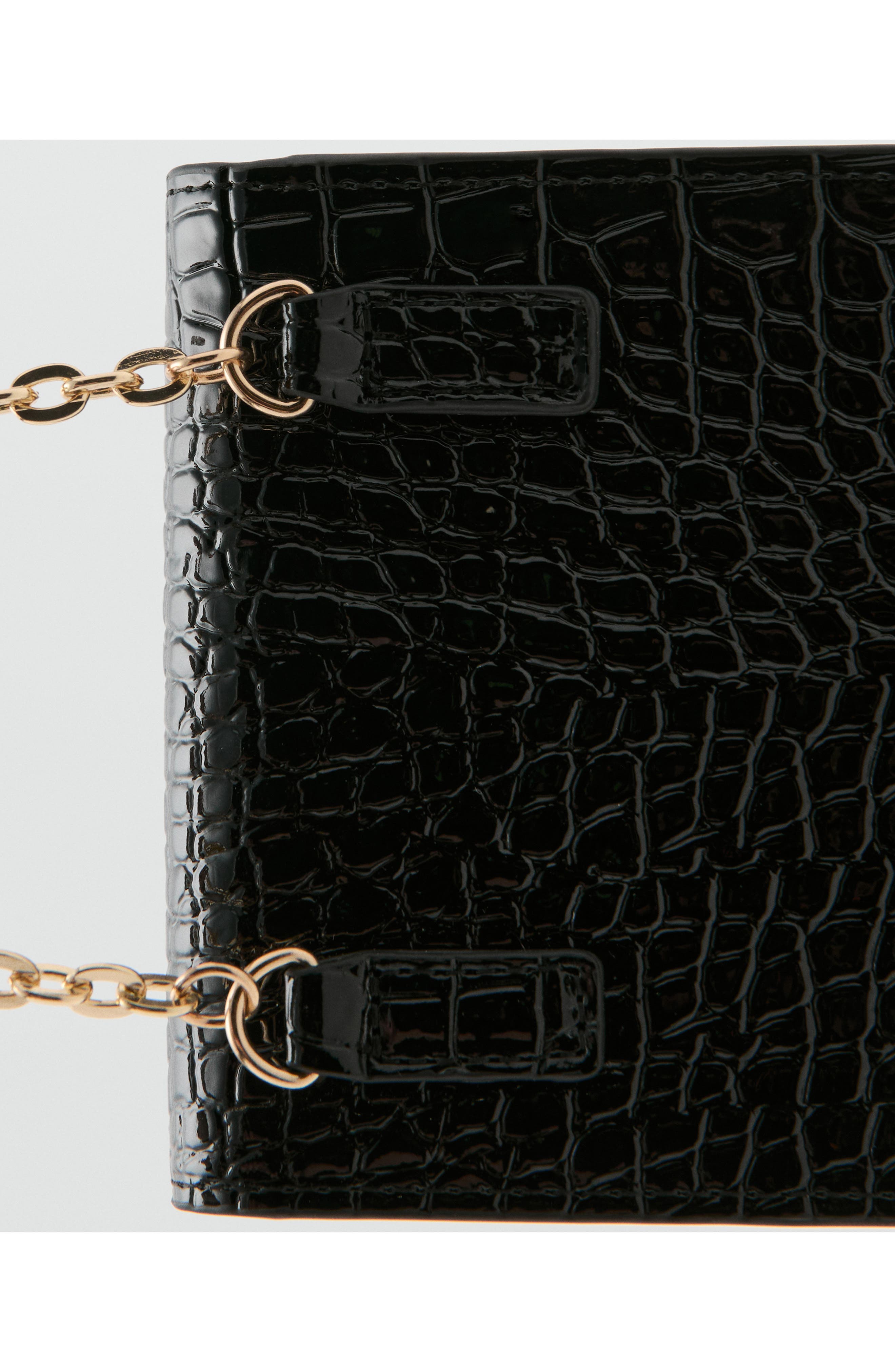Croc Embossed Faux Leather Phone Crossbody Bag, Alternate, color, BLACK