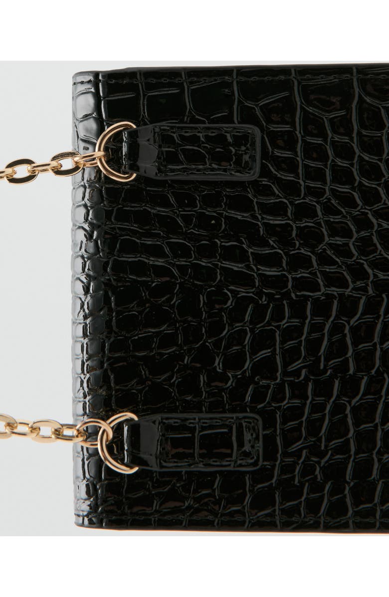 MANGO Croc Embossed Faux Leather Phone Crossbody Bag, Alternate, color, Black