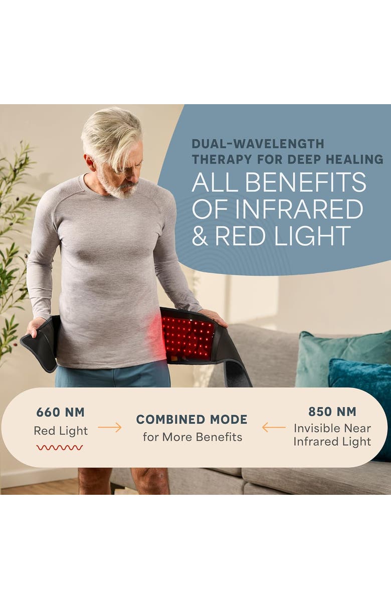Lifepro Allevared Red Light Therapy Belt Infrared 660nm and 850nm lights, Alternate, color, Black/Grey