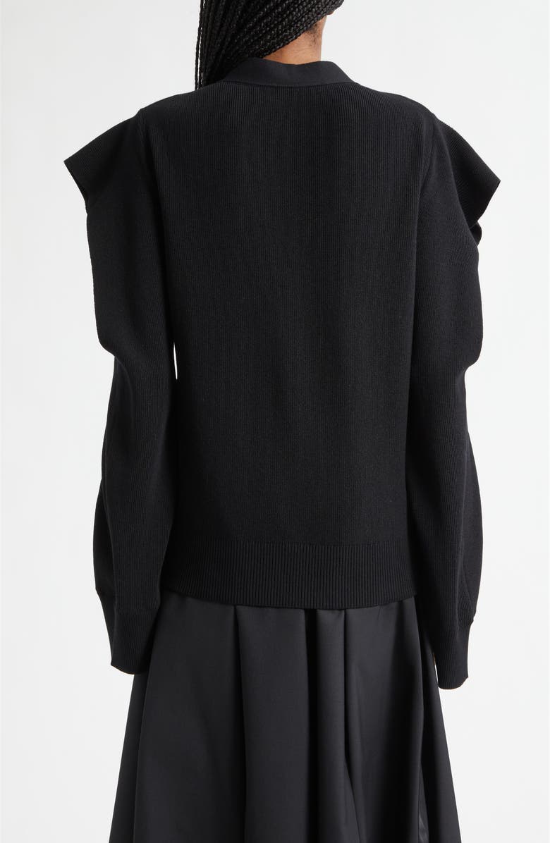 Sacai Rib V-Neck Cardigan, Alternate, color, Black