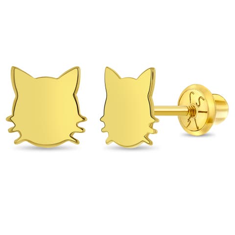 14k Polished Kitty Cat Earrings