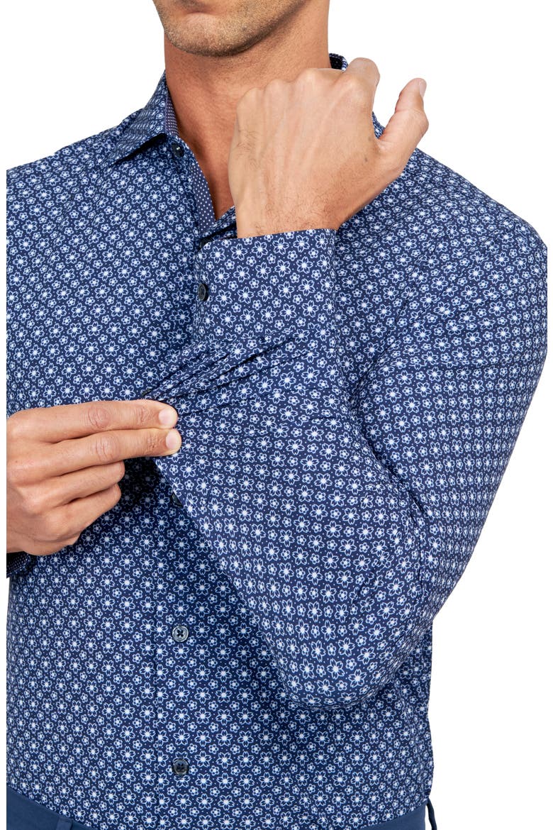 Sketch Floral Performance Dress Shirt, Alternate, color, NAVY