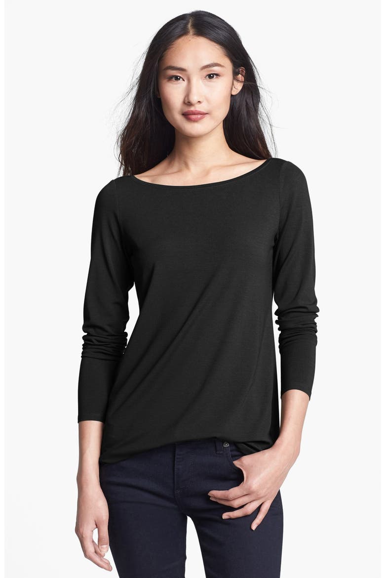 Bateau Neck Long Jersey Top, Main, color, BLACK