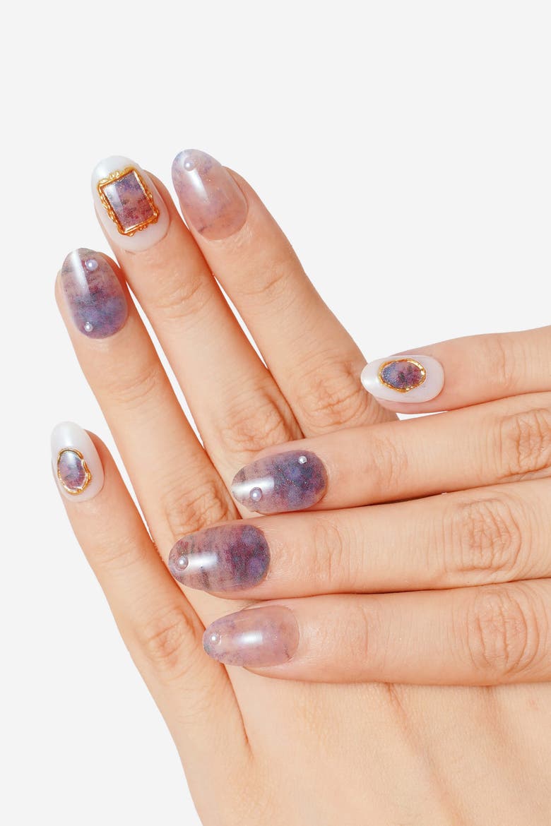 Claude Monet Water Lilies Short Oval Press On Nails, Alternate, color, Pink