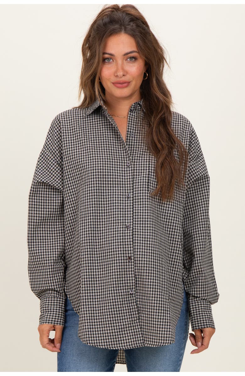 PinkBlush Plaid Linen Blend Button Down Shirt, Alternate, color, Ivory