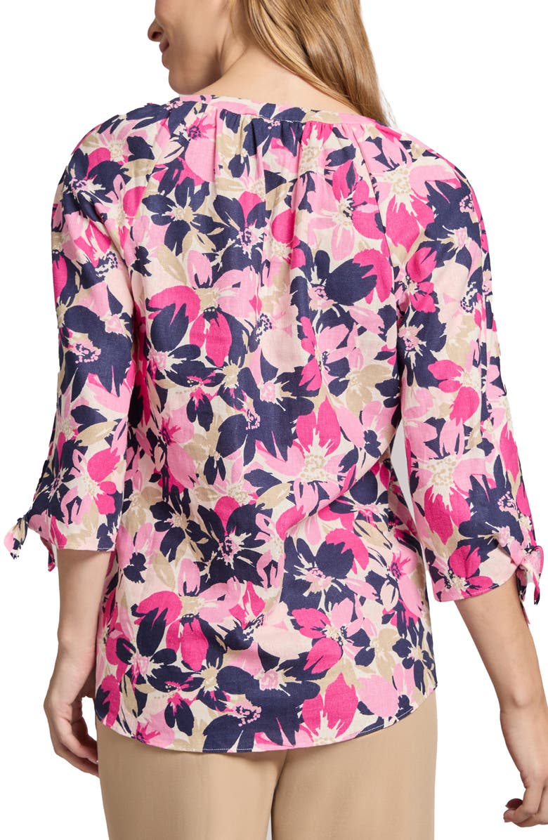 Jones New York Three Quarter Sleeve Linen Blend V-Neck Tunic Top, Alternate, color,